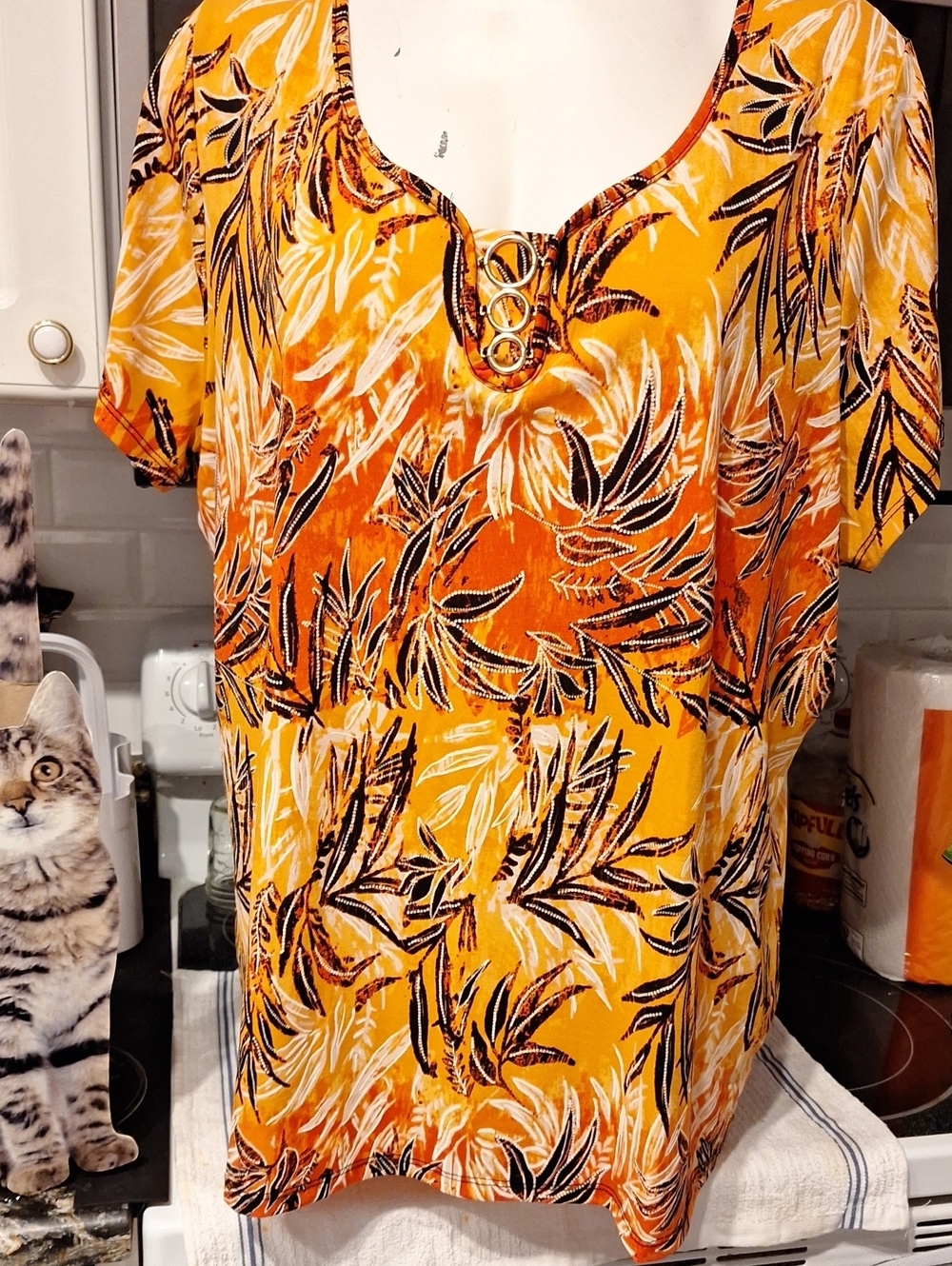 r Women's Orange Floral Print Short-Sleeve Top 2X